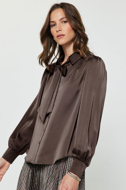 Satin Blouse with Bow Tie