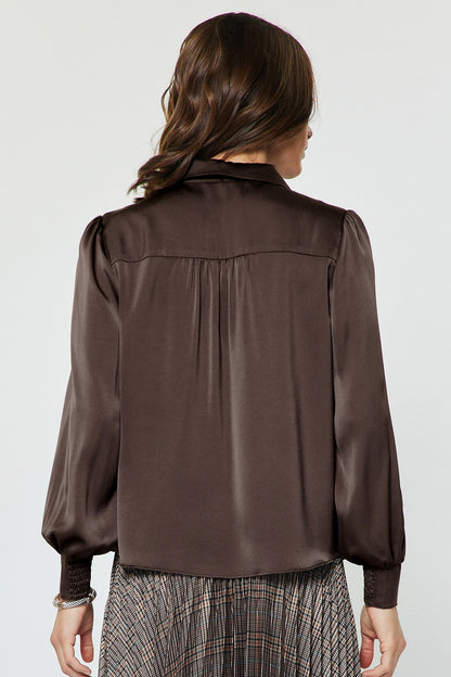 Satin Blouse with Bow Tie