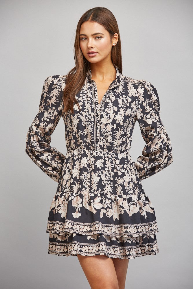 Mock Collar Bishop Sleeve Mini Dress