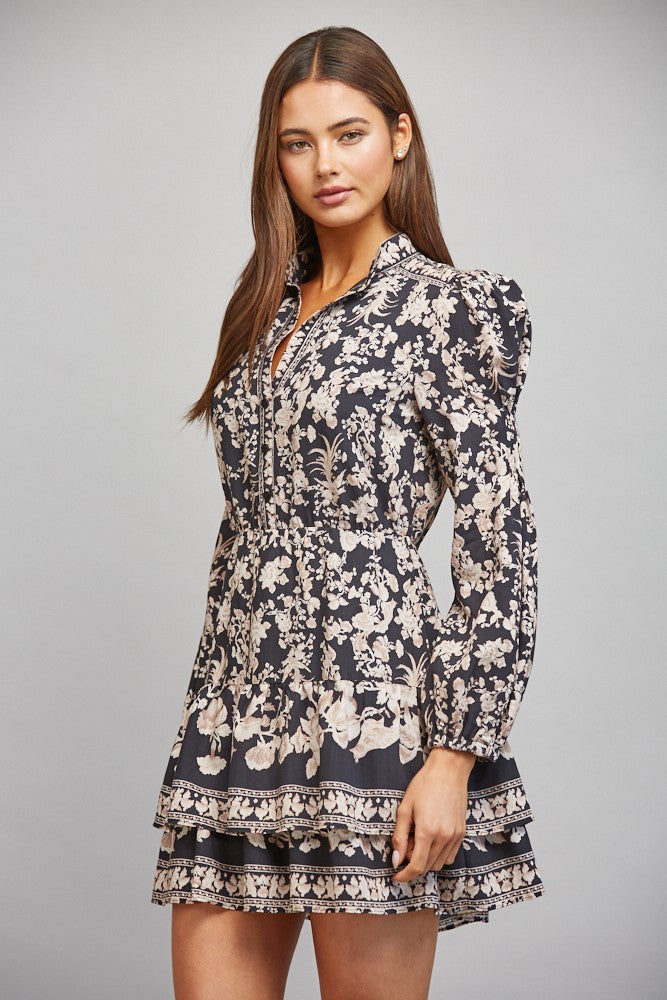 Mock Collar Bishop Sleeve Mini Dress