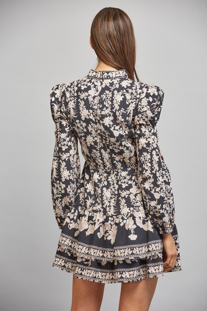 Mock Collar Bishop Sleeve Mini Dress