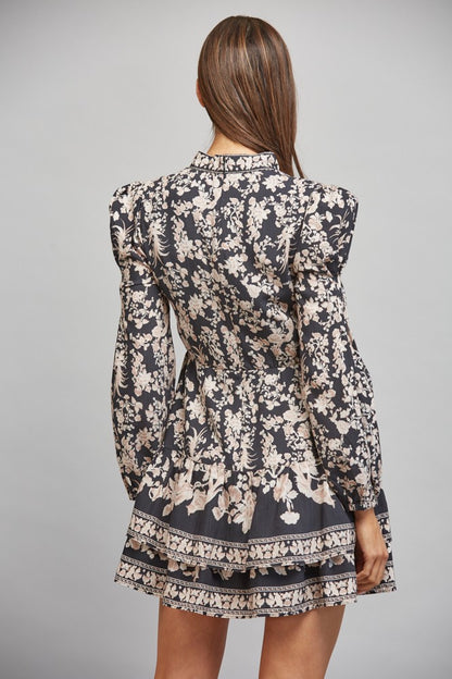 Mock Collar Bishop Sleeve Mini Dress