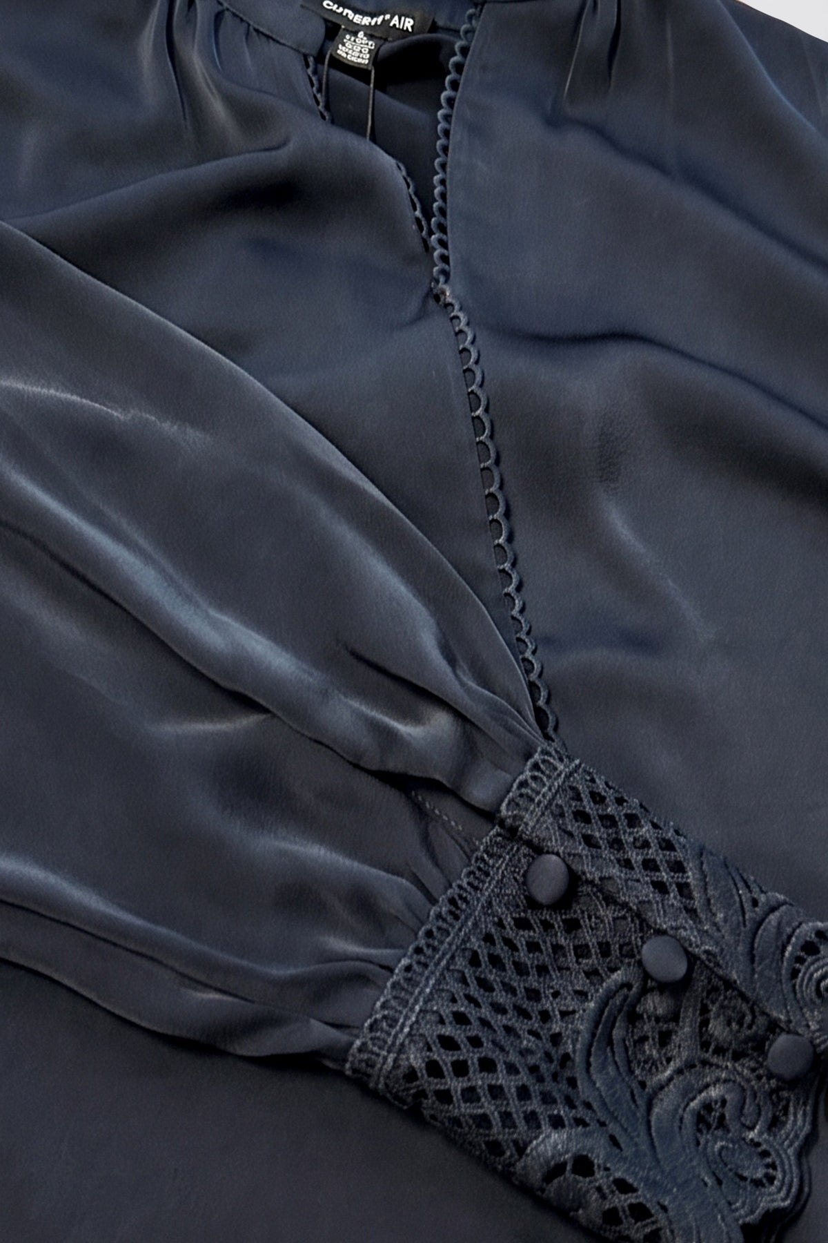 Lace Detail V-Neck Blouse Navy