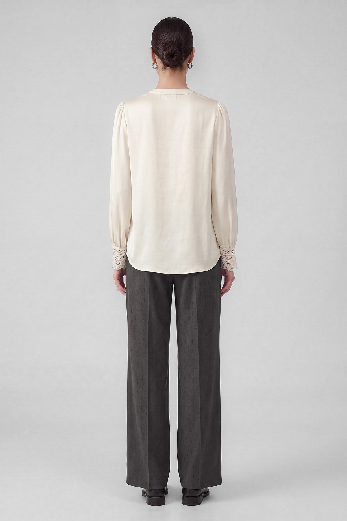 Lace Detail V-Neck Blouse Ecru