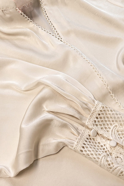 Lace Detail V-Neck Blouse Ecru
