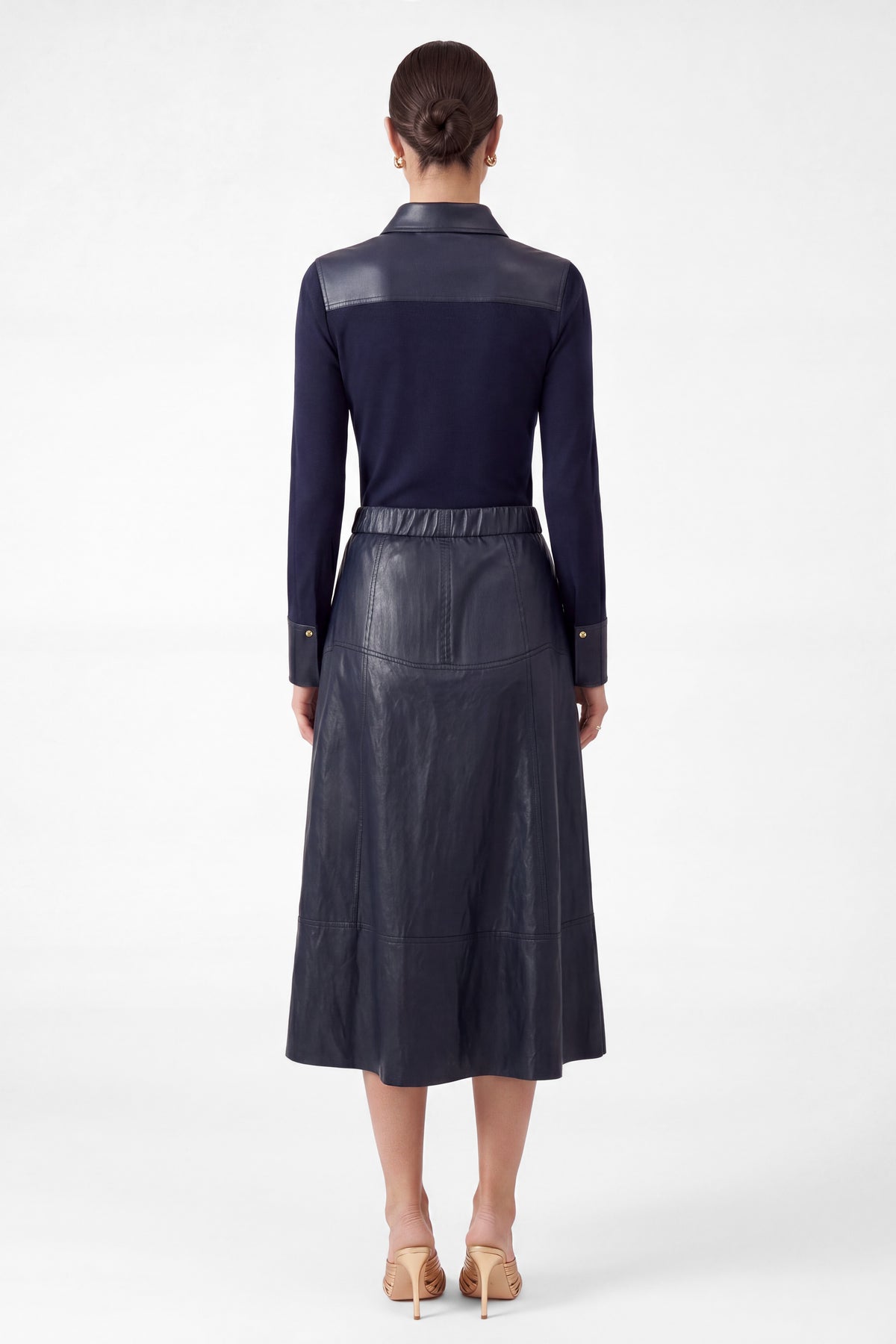 Faux Leather A-Line Midi Skirt