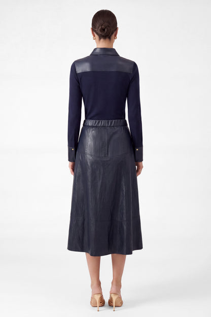 Faux Leather A-Line Midi Skirt