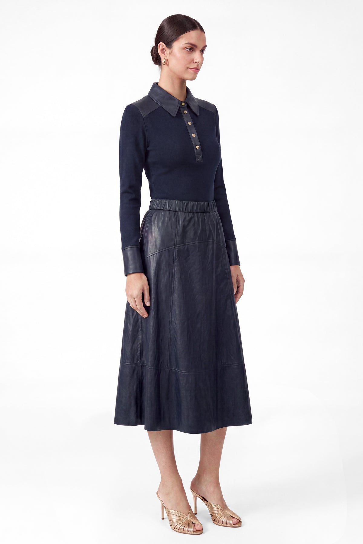 Faux Leather A-Line Midi Skirt