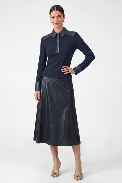 Faux Leather A-Line Midi Skirt