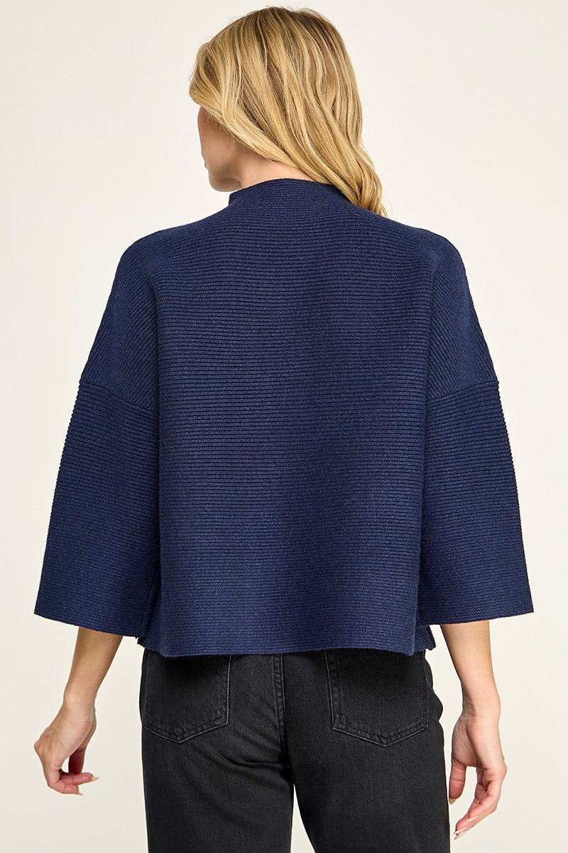 Mock Neck Ribbed Sweater Navy
