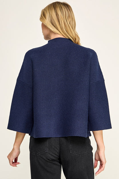 Mock Neck Ribbed Sweater Navy