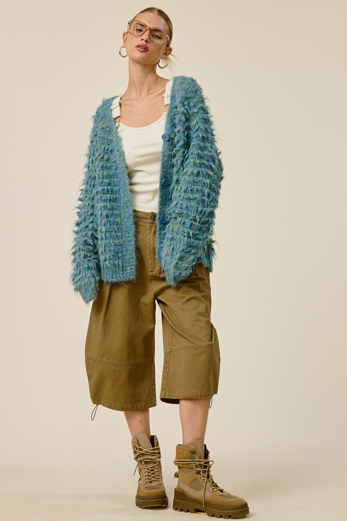 Textured Fuzzy Knit Cardigan