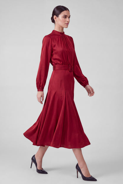 Mock Neck Belted Maxi Dress