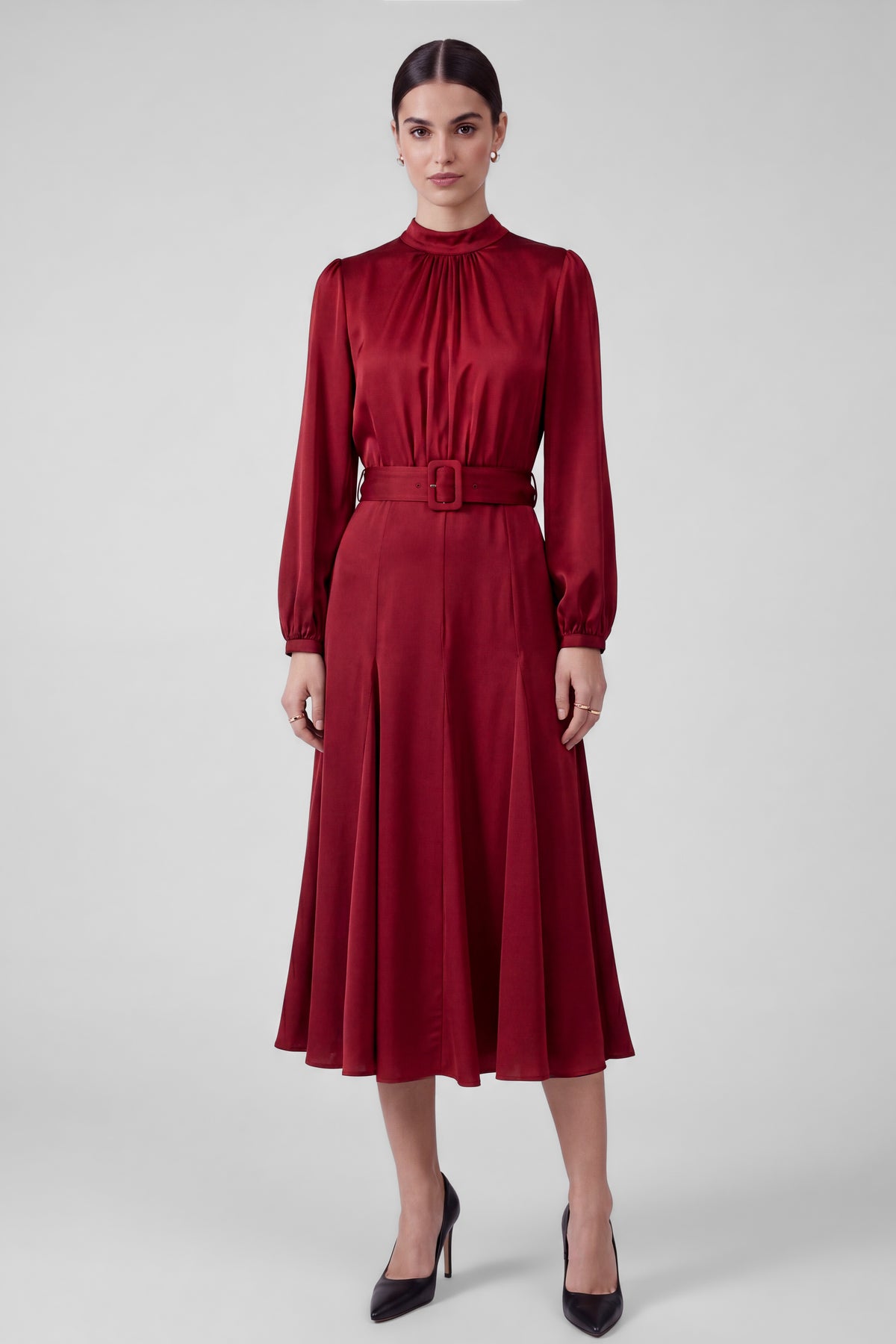 Mock Neck Belted Maxi Dress