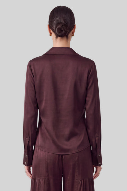 Cowl Neck Collared Blouse Cherry Lacquer