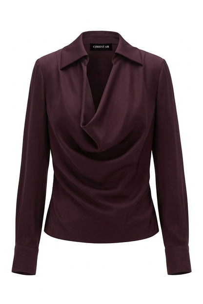 Cowl Neck Collared Blouse Cherry Lacquer