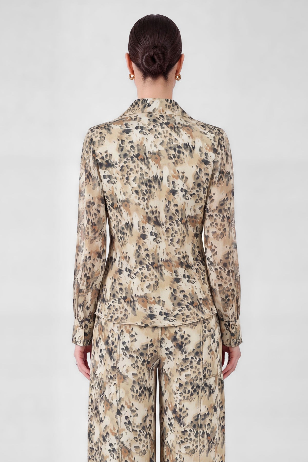Leopard Cowl Neck Collared Blouse