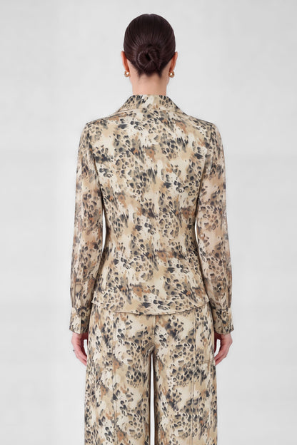 Leopard Cowl Neck Collared Blouse