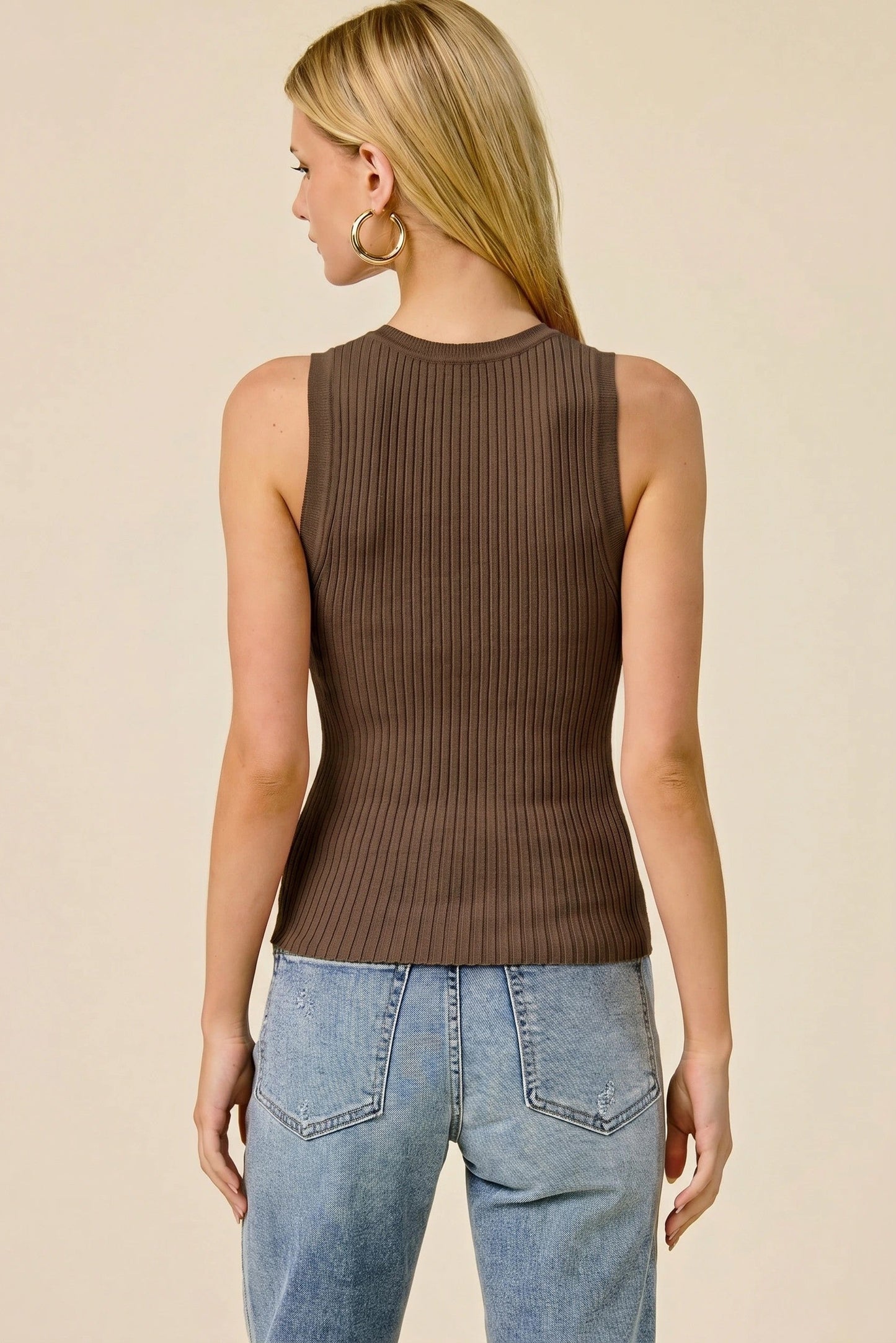 Cashmere Blend Ribbed Knit Tank