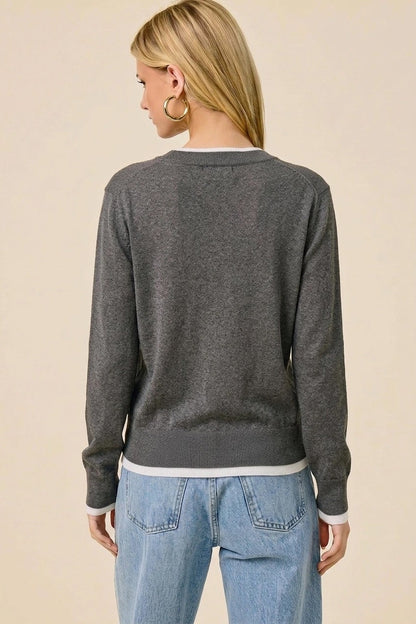 Contrast Trim V-Neck Sweater