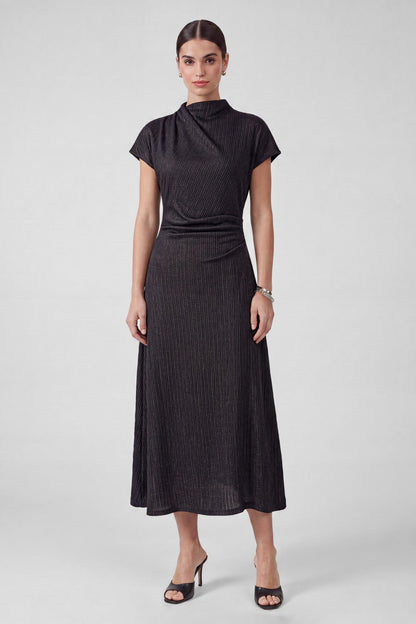 Metallic Knit Mock Neck Maxi Dress