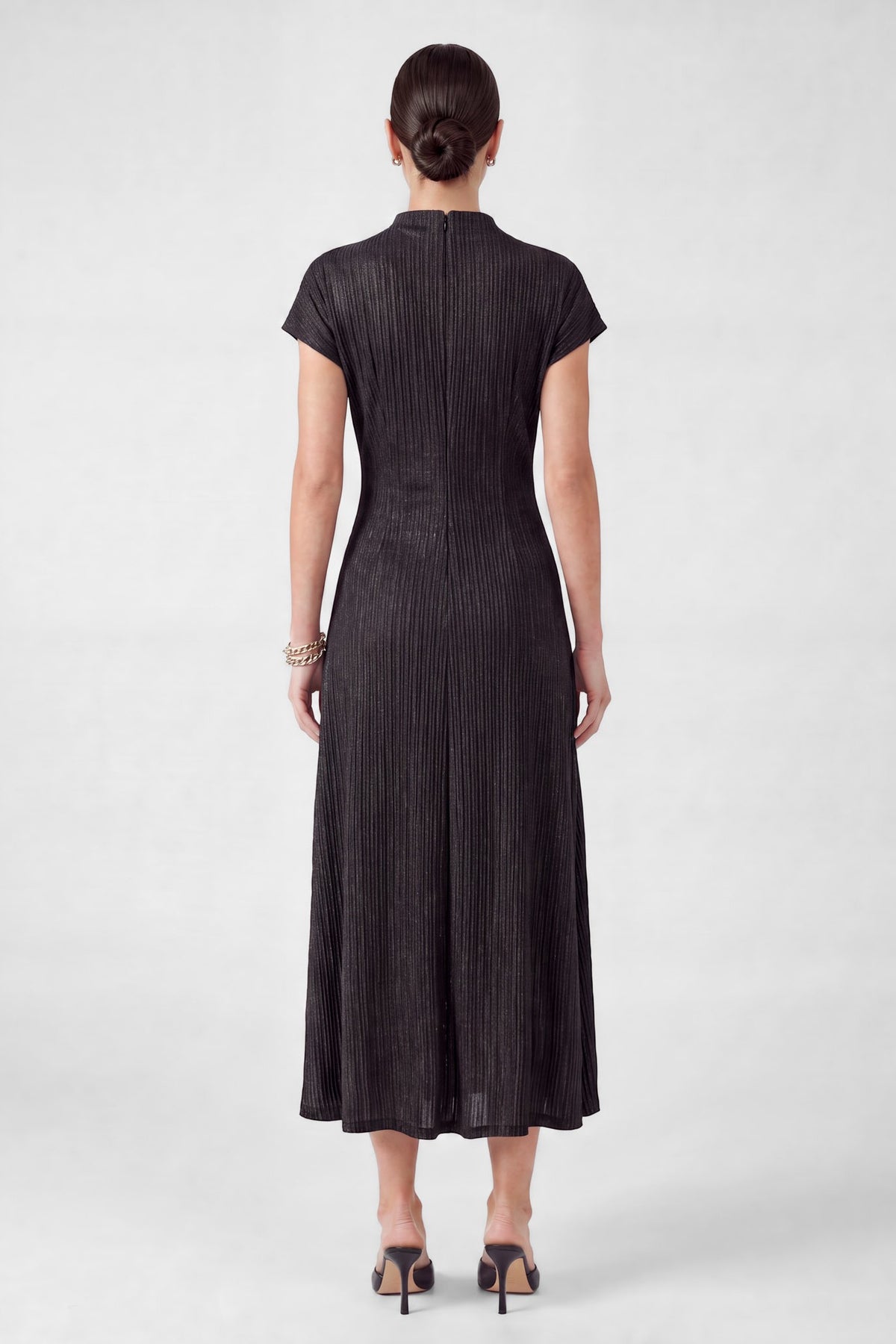 Metallic Knit Mock Neck Maxi Dress