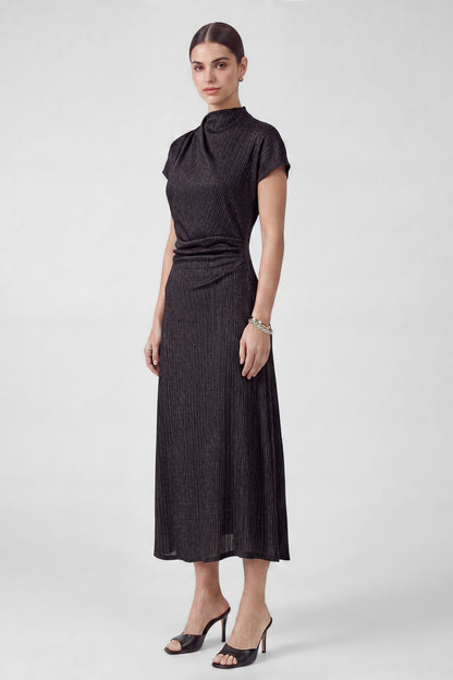 Metallic Knit Mock Neck Maxi Dress