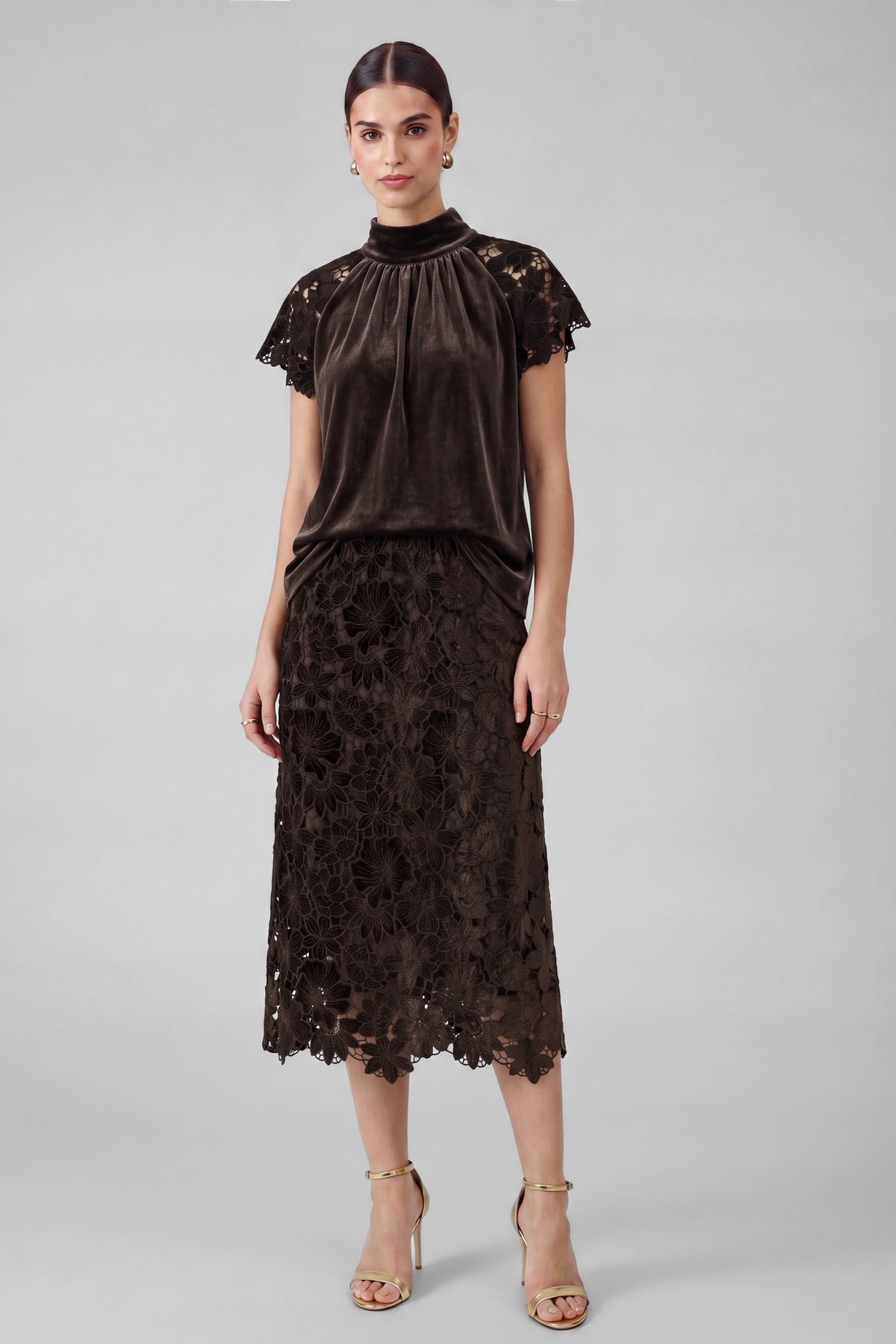Velvet Lace Mock Neck Top