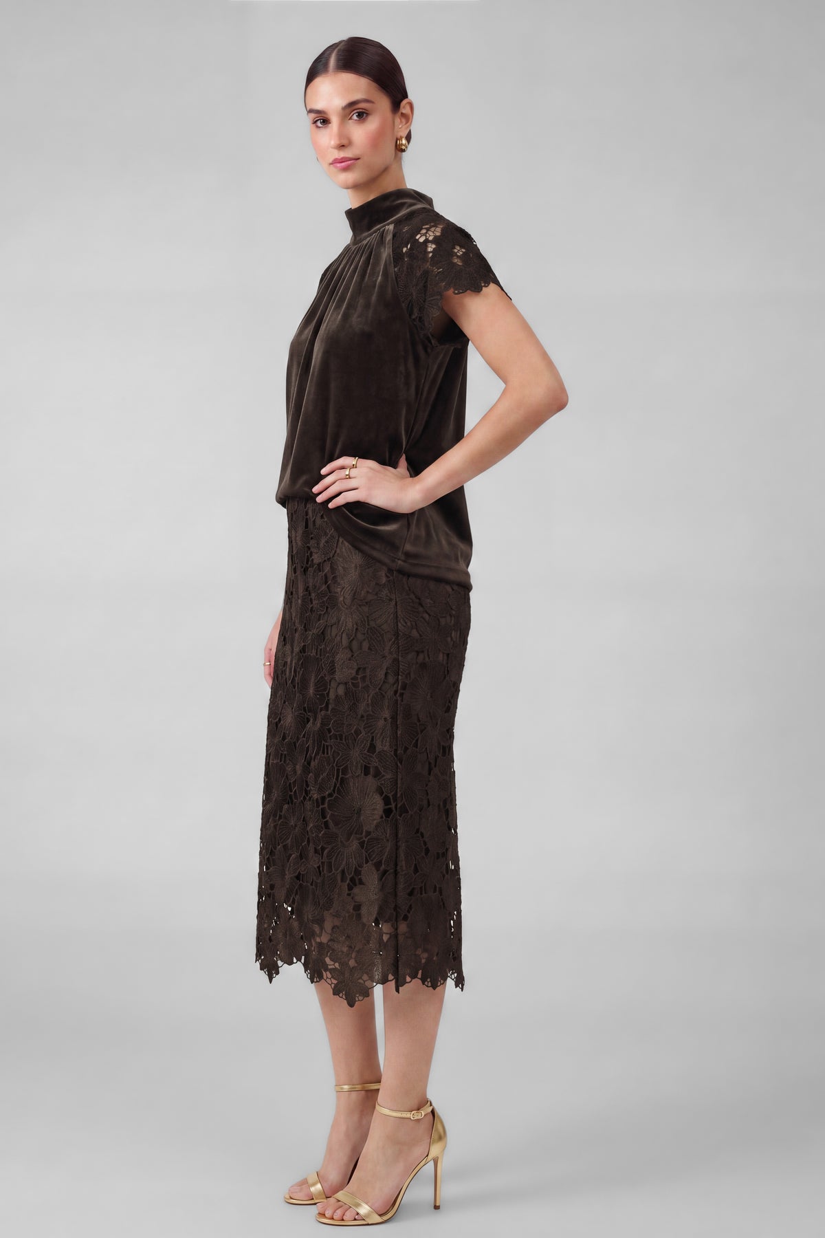 Velvet Lace Mock Neck Top