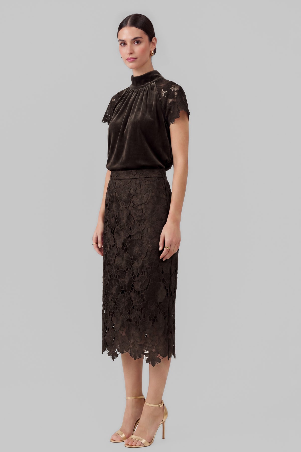 Floral Lace Elastic Waist Midi Skirt