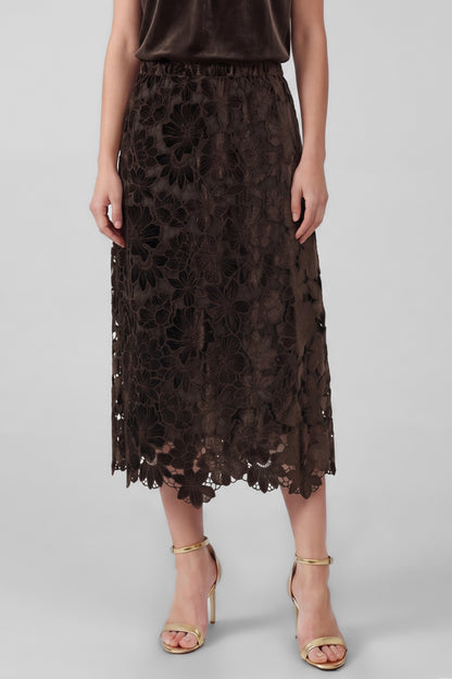 Floral Lace Elastic Waist Midi Skirt
