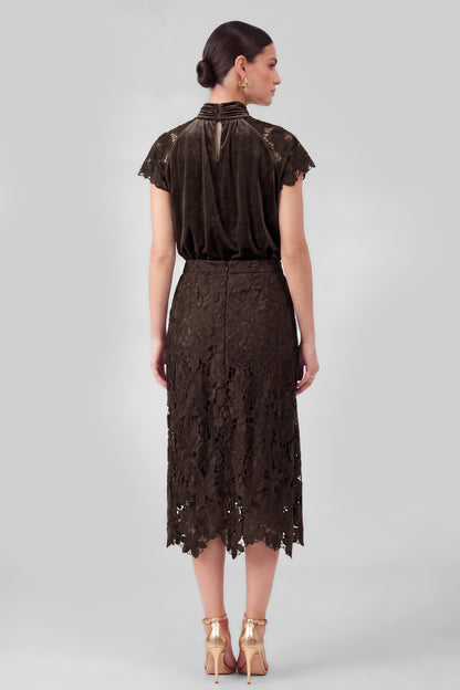 Floral Lace Elastic Waist Midi Skirt