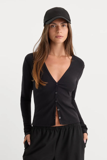 The Rib V-Neck Cardigan Black