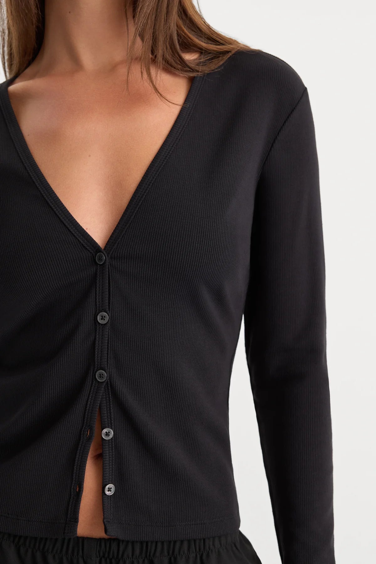 The Rib V-Neck Cardigan Black