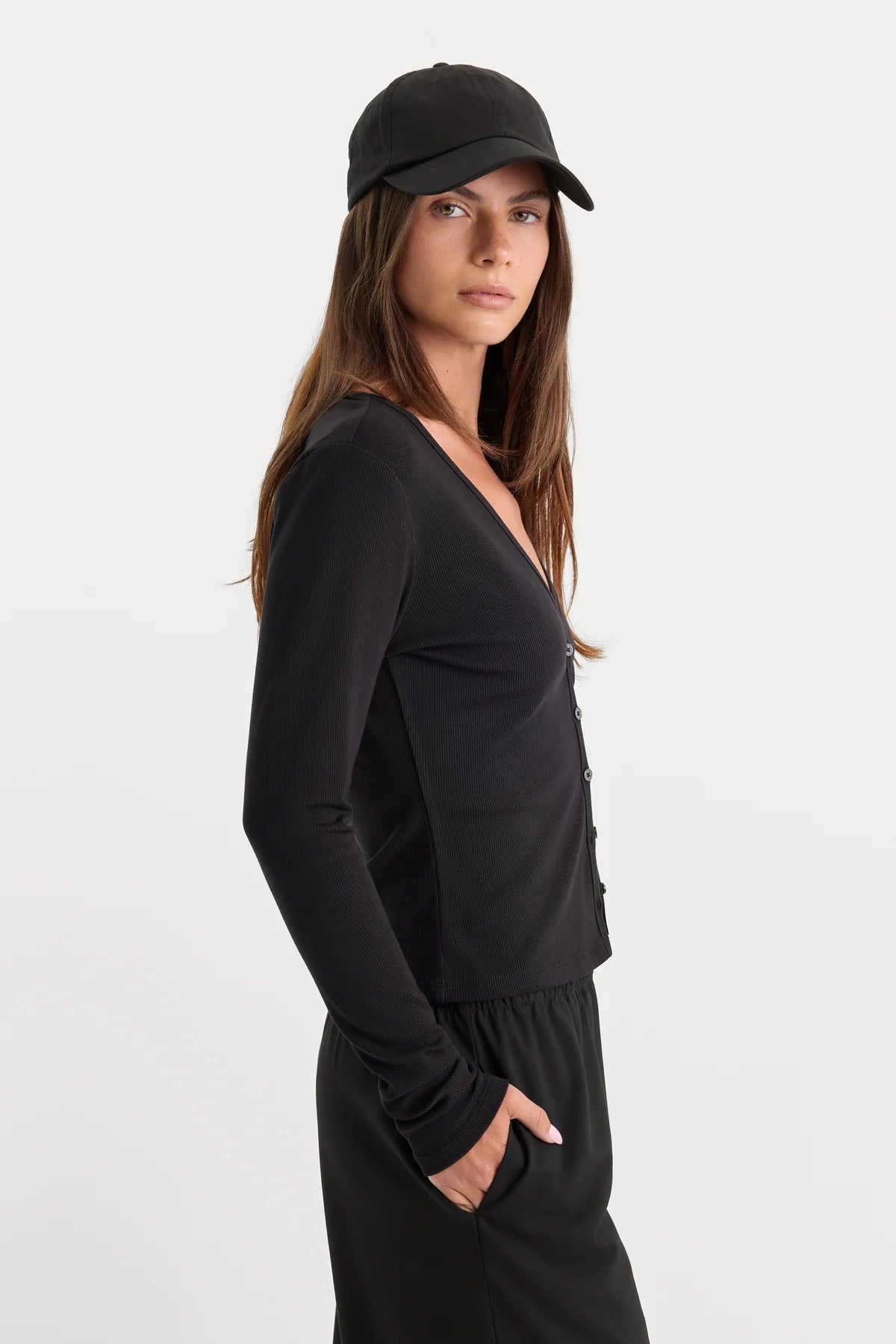 The Rib V-Neck Cardigan Black
