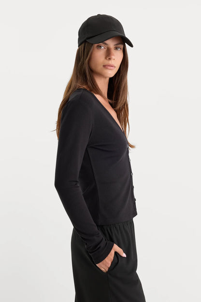 The Rib V-Neck Cardigan Black