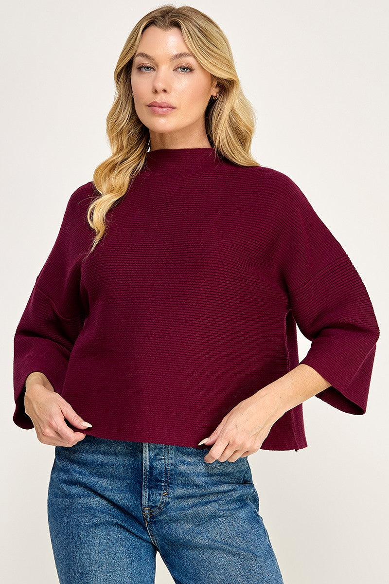 Mock Neck Ribbed Sweater Bloody Mary