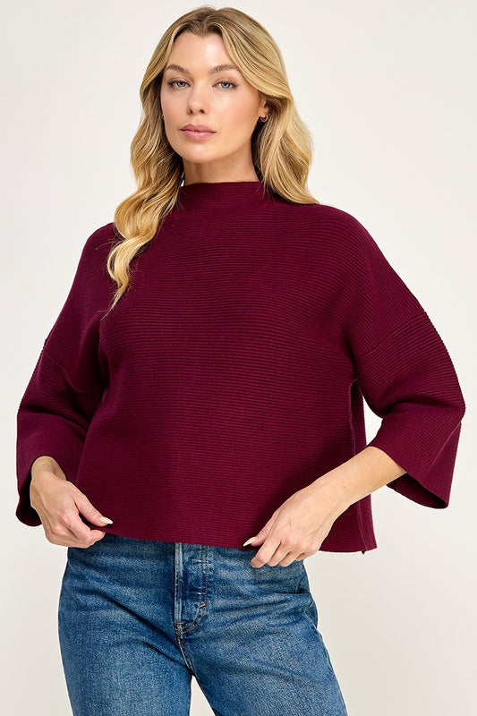 Mock Neck Ribbed Sweater Bloody Mary