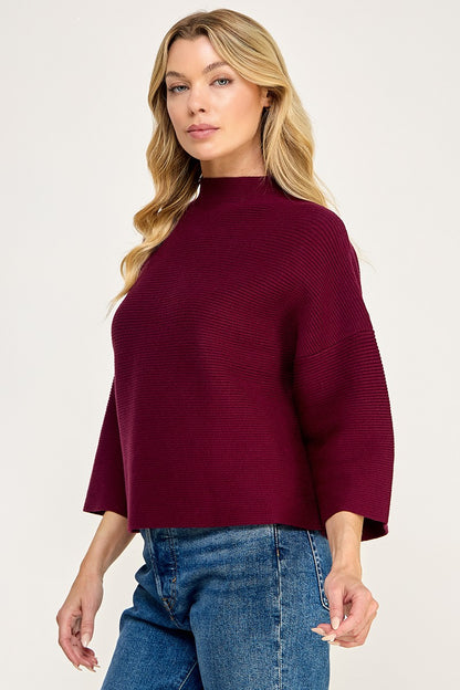 Mock Neck Ribbed Sweater Bloody Mary
