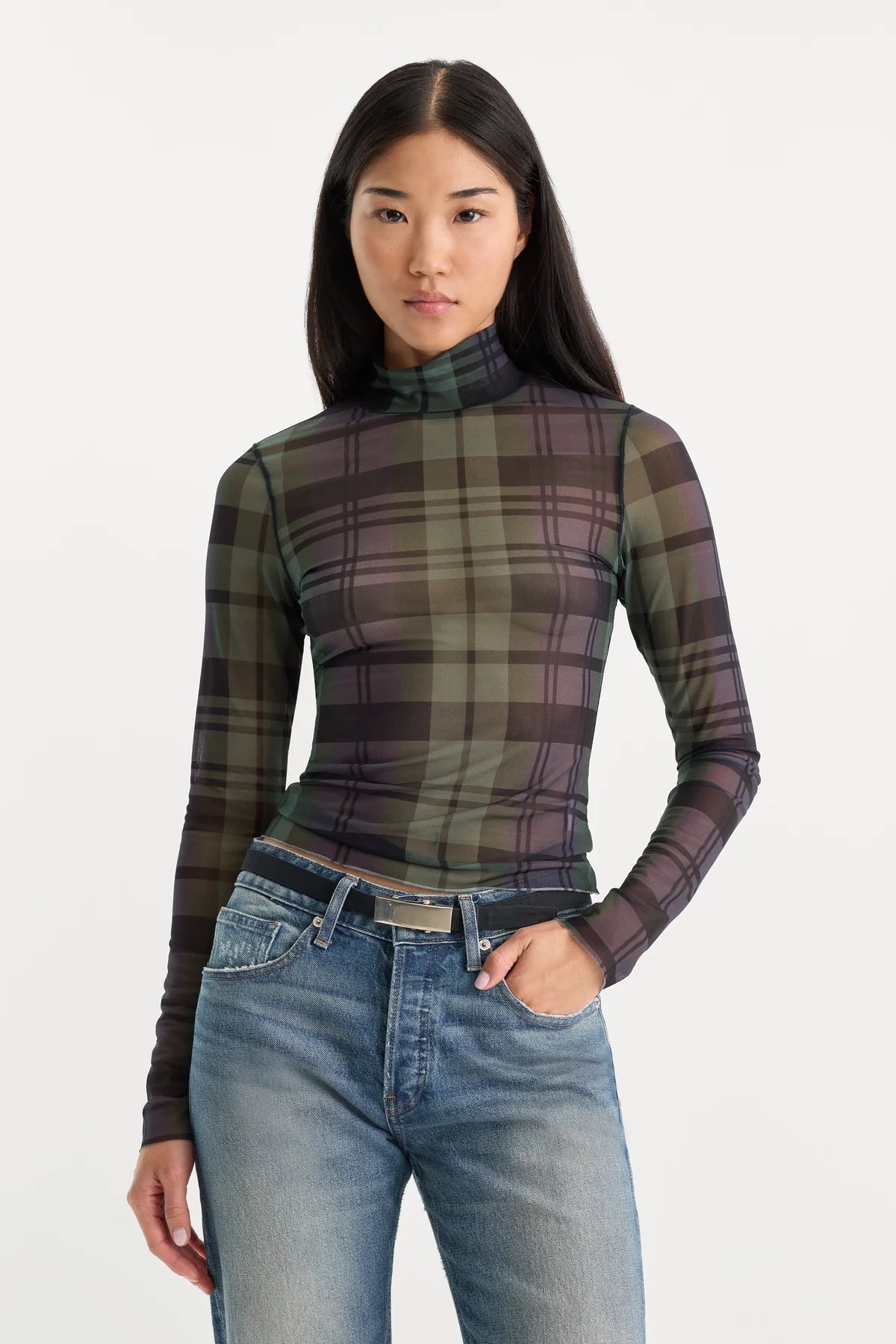 The Mesh Plaid Turtleneck