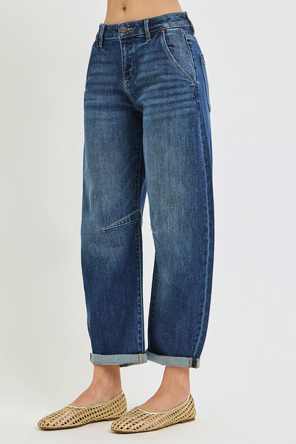 Slouchy Cuffed Barrel Jeans
