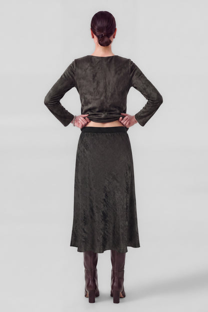 Metallic Flare Midi Skirt