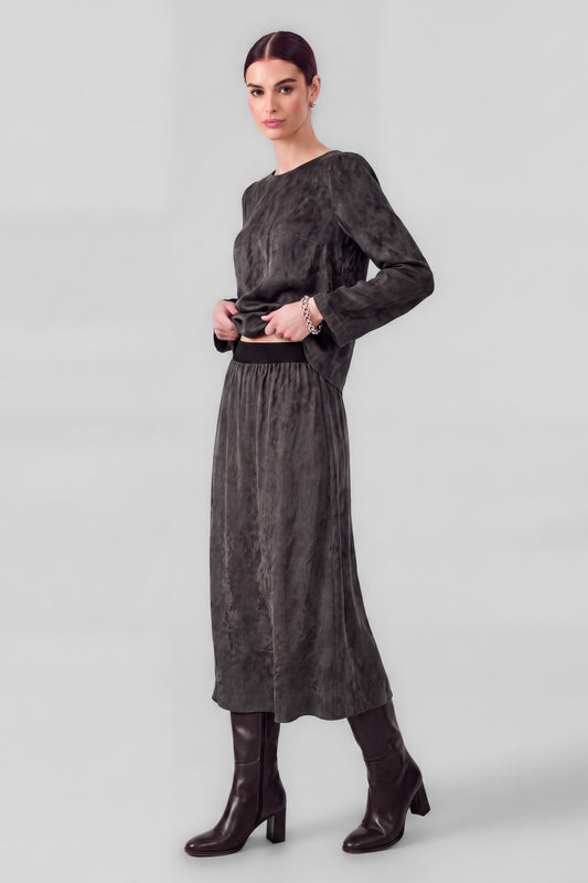 Metallic Flare Midi Skirt