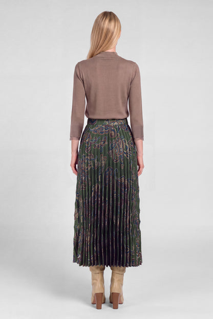 Paisley Pleated Midi Skirt