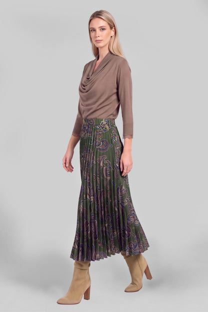 Paisley Pleated Midi Skirt