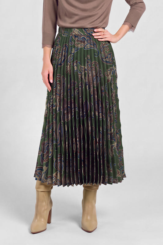 Paisley Pleated Midi Skirt