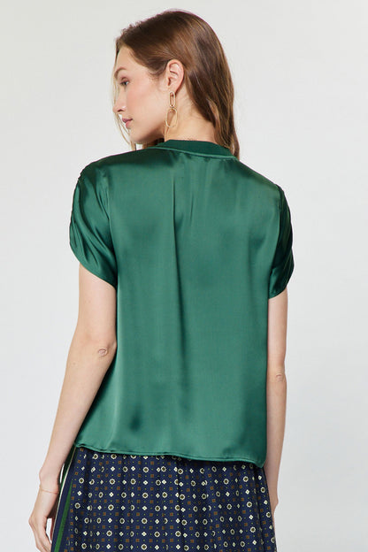 Shirred Sleeve Satin Top Cypress