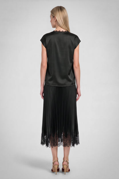 Lace V-Neck Satin Cap Sleeve Top