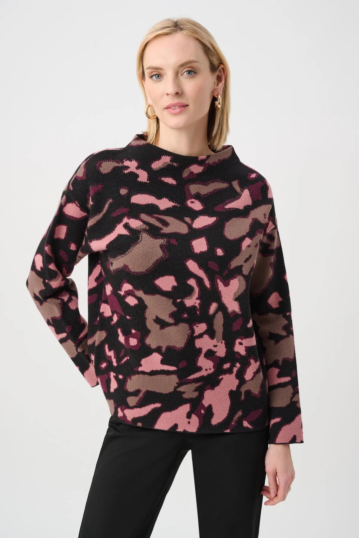Abstract Print with Rhinstones Sweater