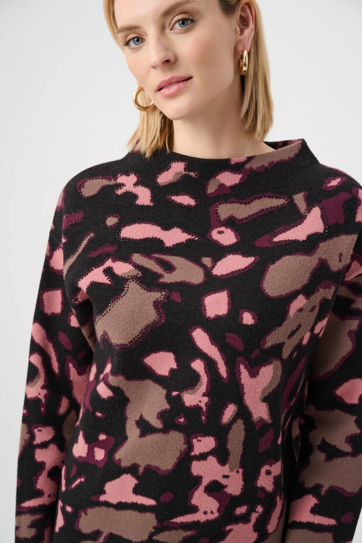 Abstract Print with Rhinstones Sweater